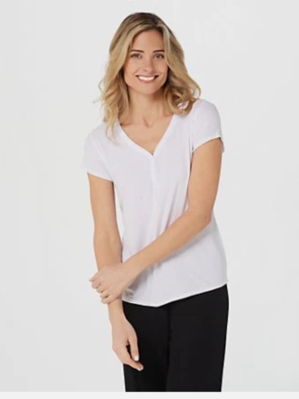 Laurie Felt Fuse Modal Ribbed Knit Short Sleeve Henley Top-White-Large-A375437